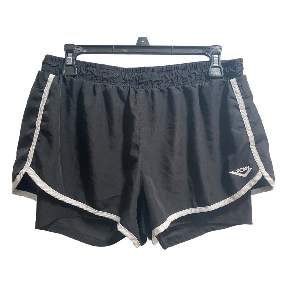 Women's Pony Double Layer Athletic Pull On Shorts Black Size Large